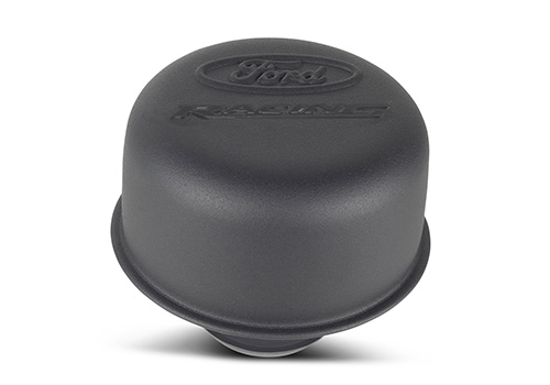 FORD RACING LOGO AIR BREATHER CAP: PUSH-ON; BLACK CRINKLE FINISH