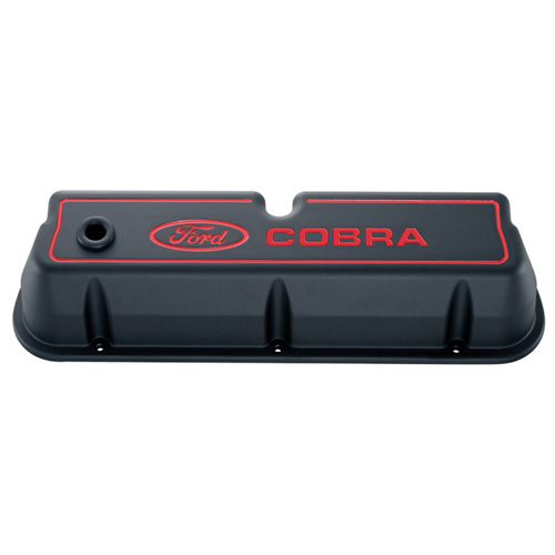 FORD COBRA DIE-CAST VALVE COVERS BLACK CRINKLE FINISH WITH RED LOGO