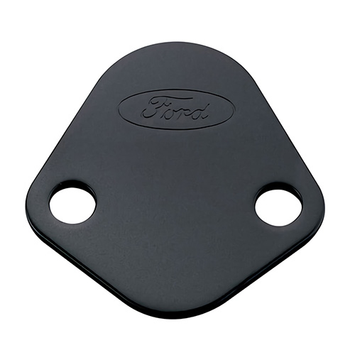 FUEL PUMP BLOCK OFF PLATE, BLACK CRINKLE FINISH WITH FORD OVAL 
