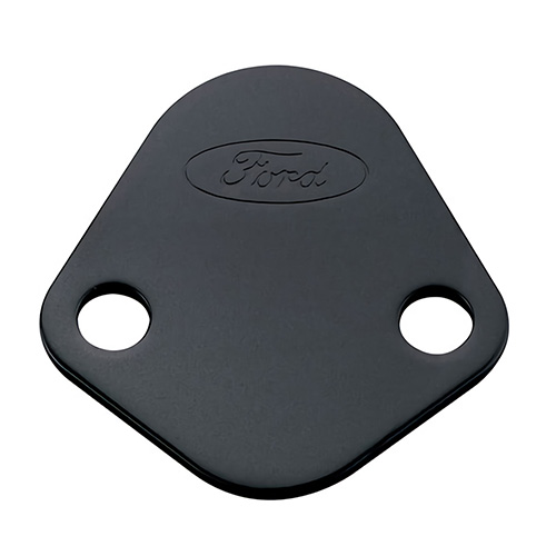 FUEL PUMP BLOCK OFF PLATE, BLACK CRINKLE FINISH WITH FORD OVAL