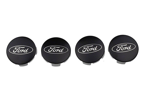 Ford Black and Chrome Car Wheel Center Cap Kit - Satin