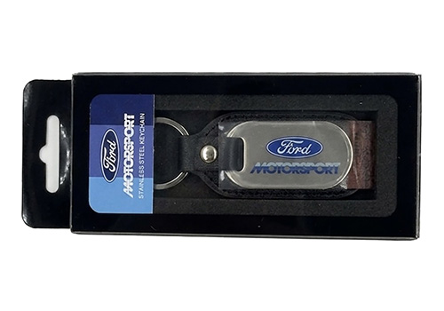 FORD MOTORSPORT STAINLESS STEEL & LEATHER KEYCHAIN | Accessories | Ford.com