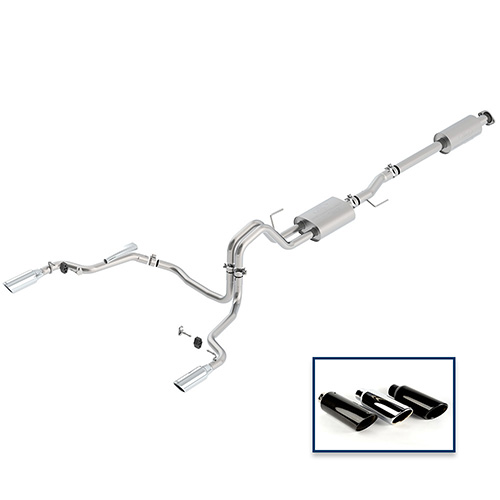 2015-2020 F-150 2.7L CAT-BACK TOURING EXHAUST SYSTEM - REAR EXIT, CHROME TIPS