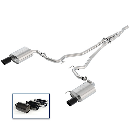 2015 - 2022 MUSTANG 2.3L ECOBOOST CAT-BACK TOURING EXHAUST SYSTEM WITH BLACK CHROME TIPS